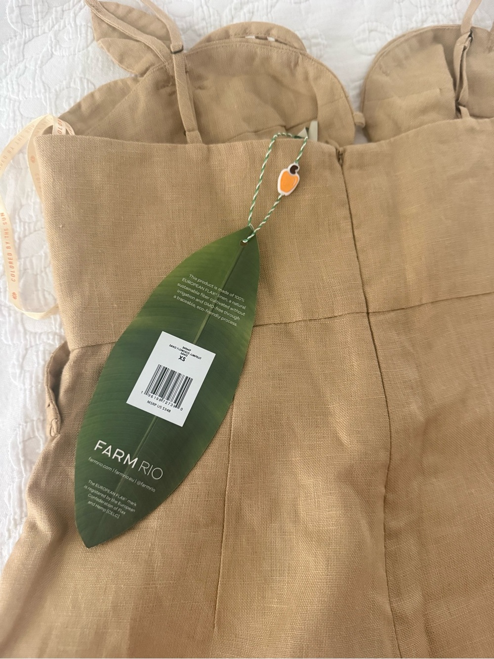 FARM Rio Women's Tan Linen Jumpsuit NWT - Picture 2 of 2